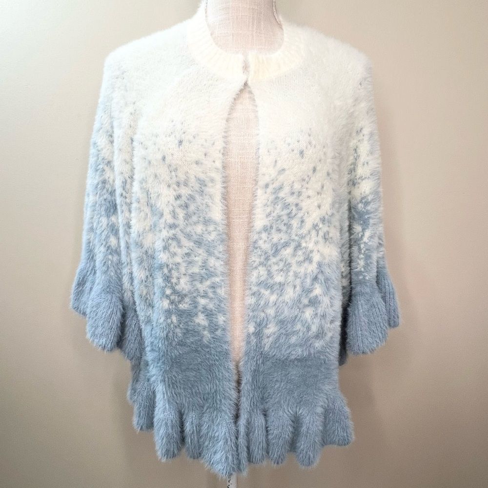 Calligraphie Soft Fuzzy Poncho Cape Sweater Ruffle Small